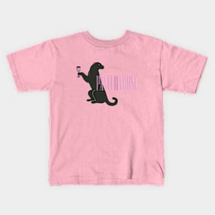 Panther Wine T-Shirt: Exclusive Illustration of Elegant Feline Enjoying Red Wine in a Moment of Sophistication and Wild Nature Kids T-Shirt